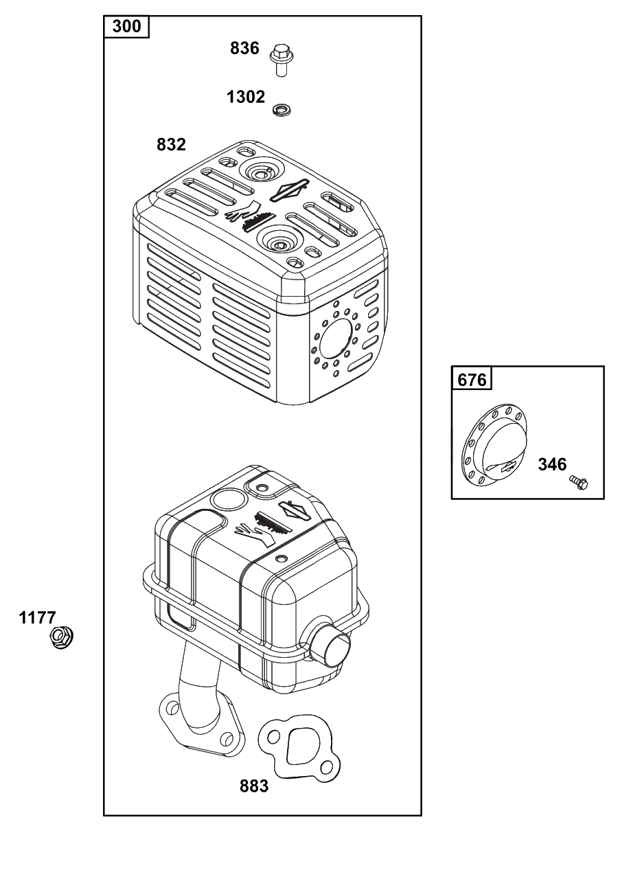 Exhaust Group Diagram and Parts List for 83132-1172-H5  Briggs and Stratton Engine